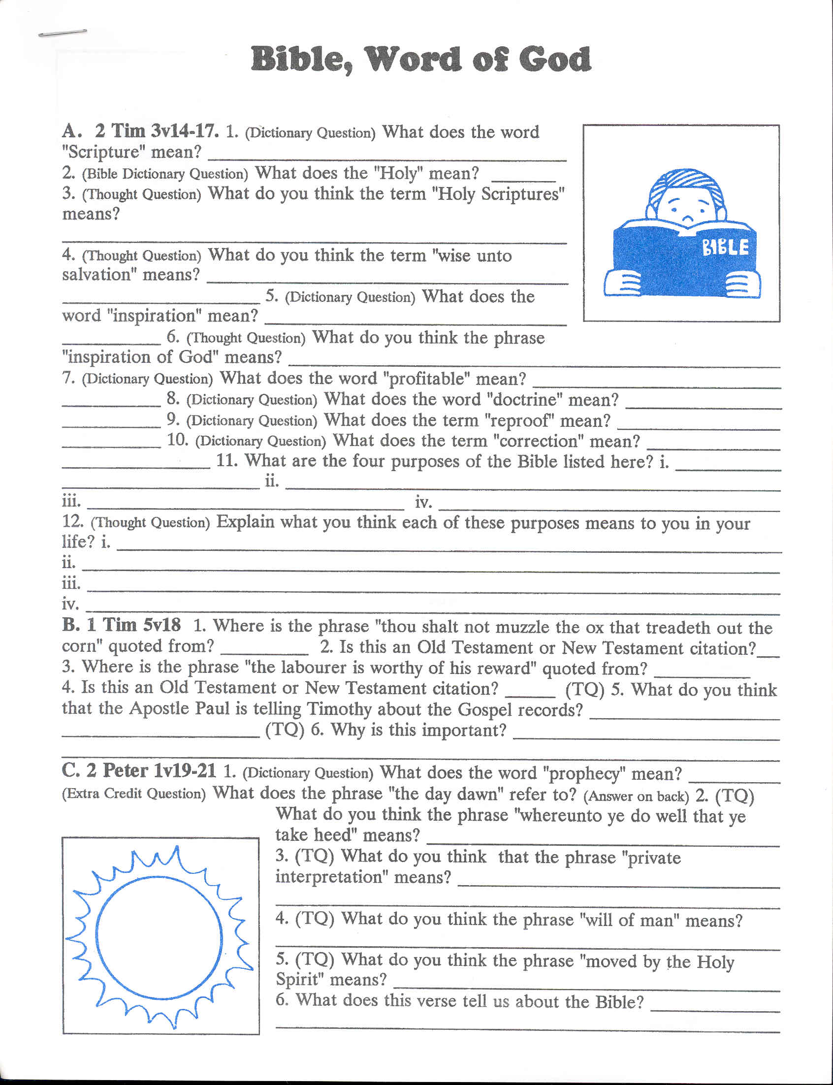 Bible, Word of God West Coast Bible Marking Lesson Worksheet